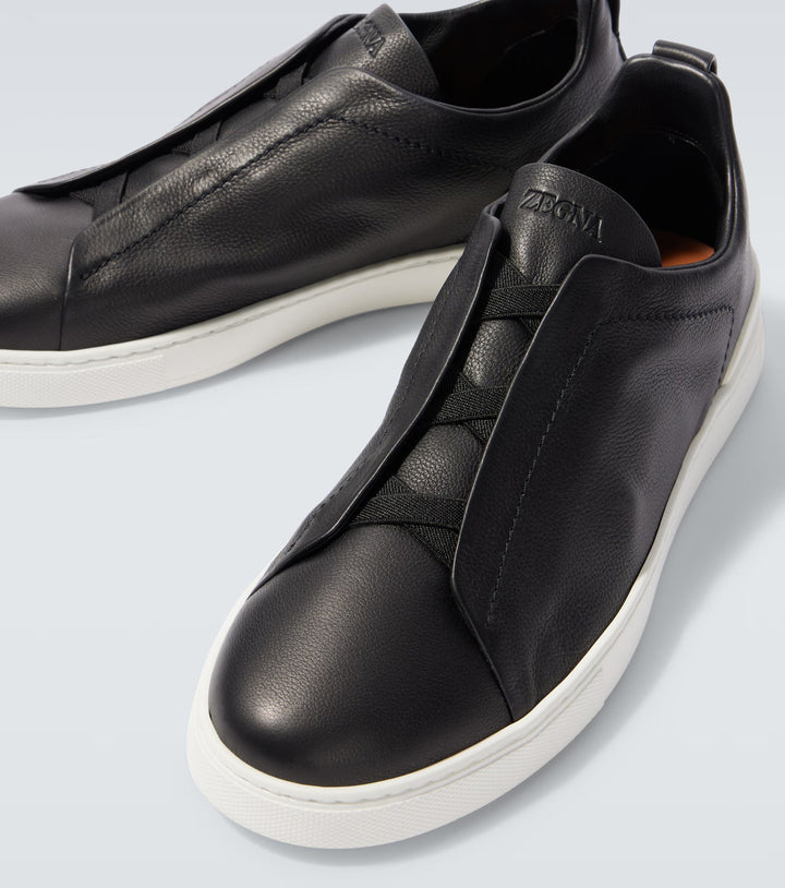 Zegna Triple Stitch leather sneakers BLACK SECONDSKIN TRIPLE STITCH