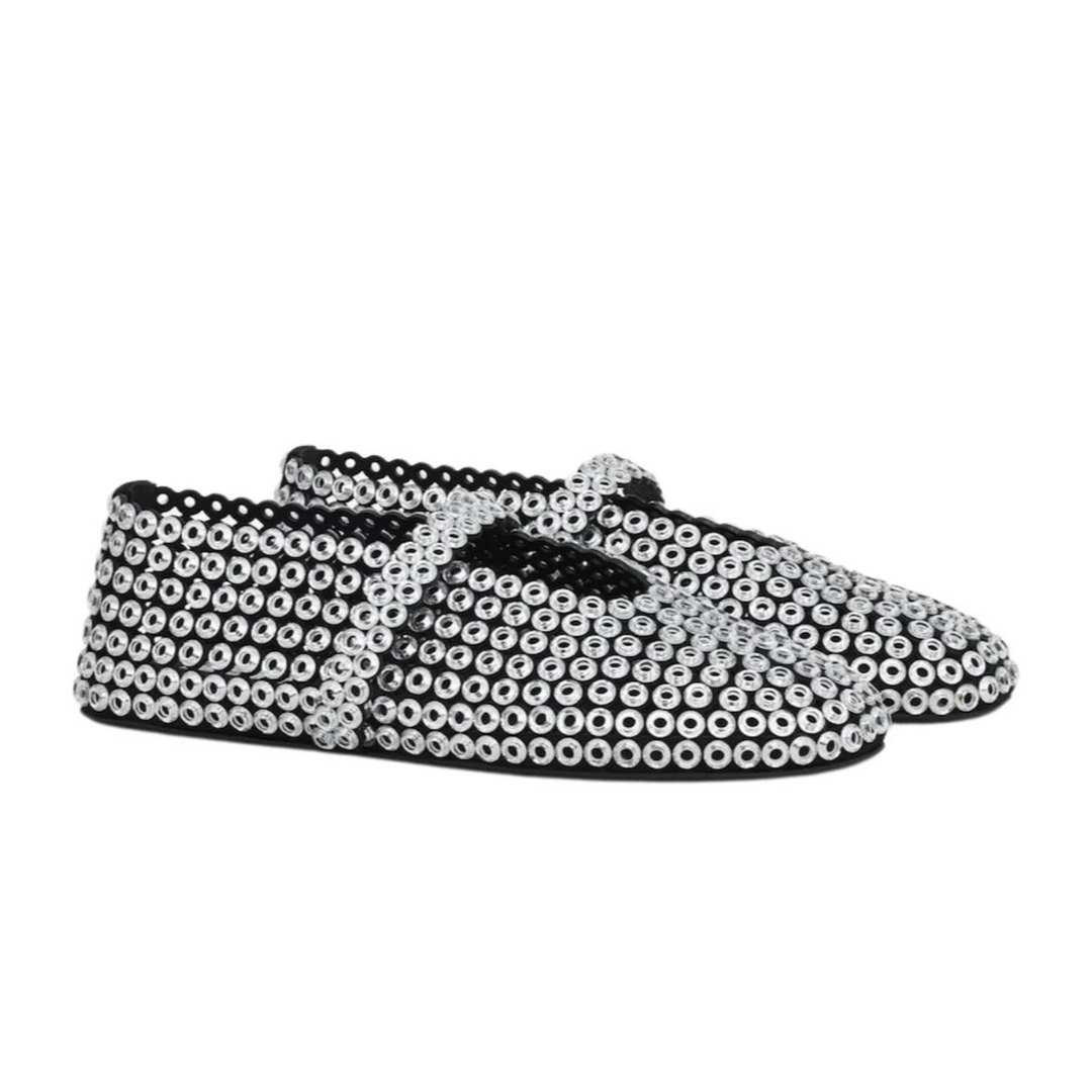 Alaïa Suede Glass-Embellished Ballet Flats