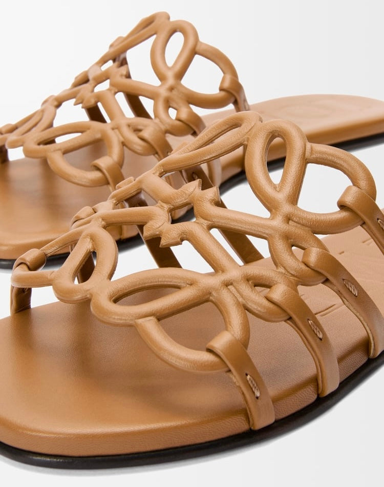 Loewe Petal Anagram leather slides 'Camel'