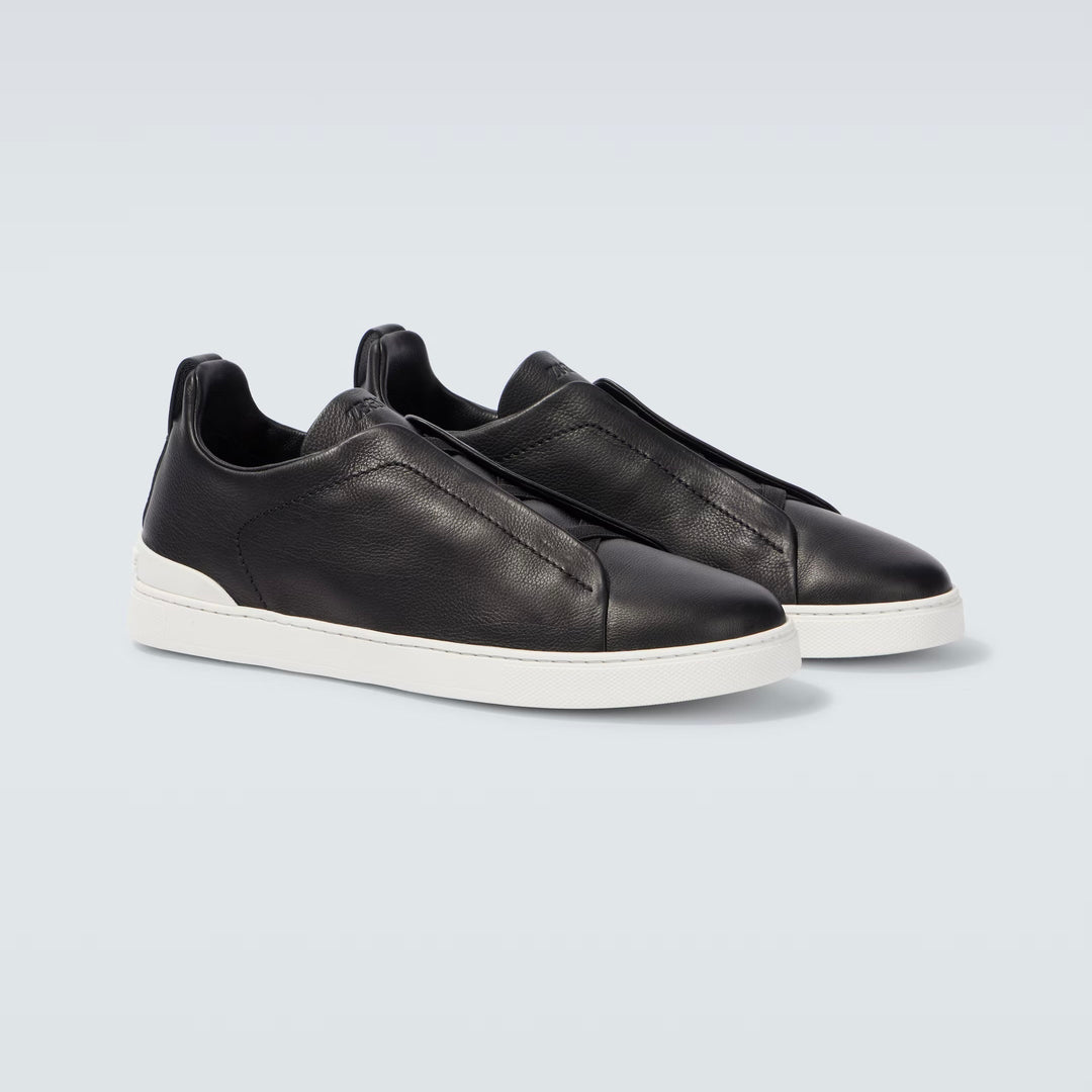 Zegna Triple Stitch leather sneakers BLACK SECONDSKIN TRIPLE STITCH