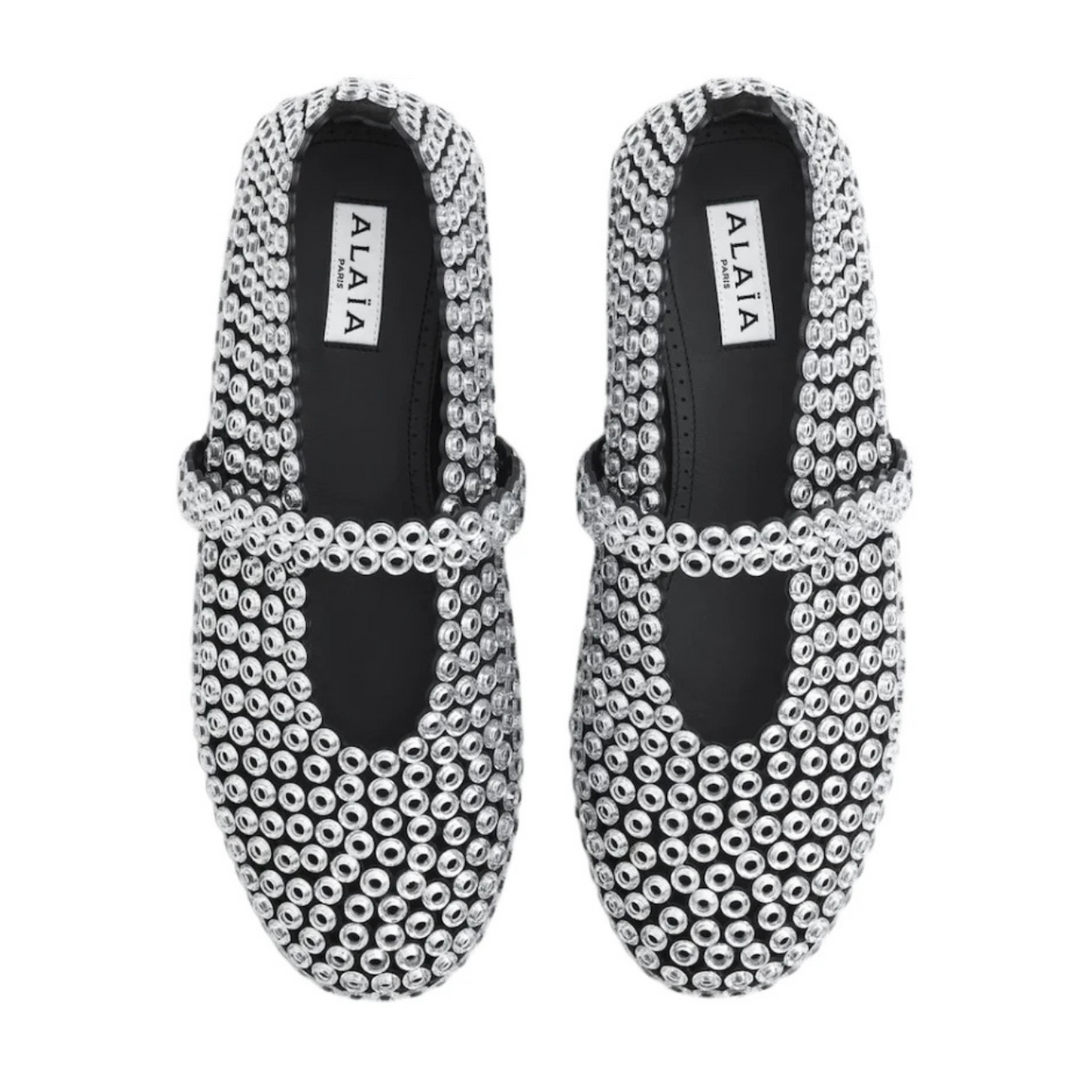 Alaïa Suede Glass-Embellished Ballet Flats