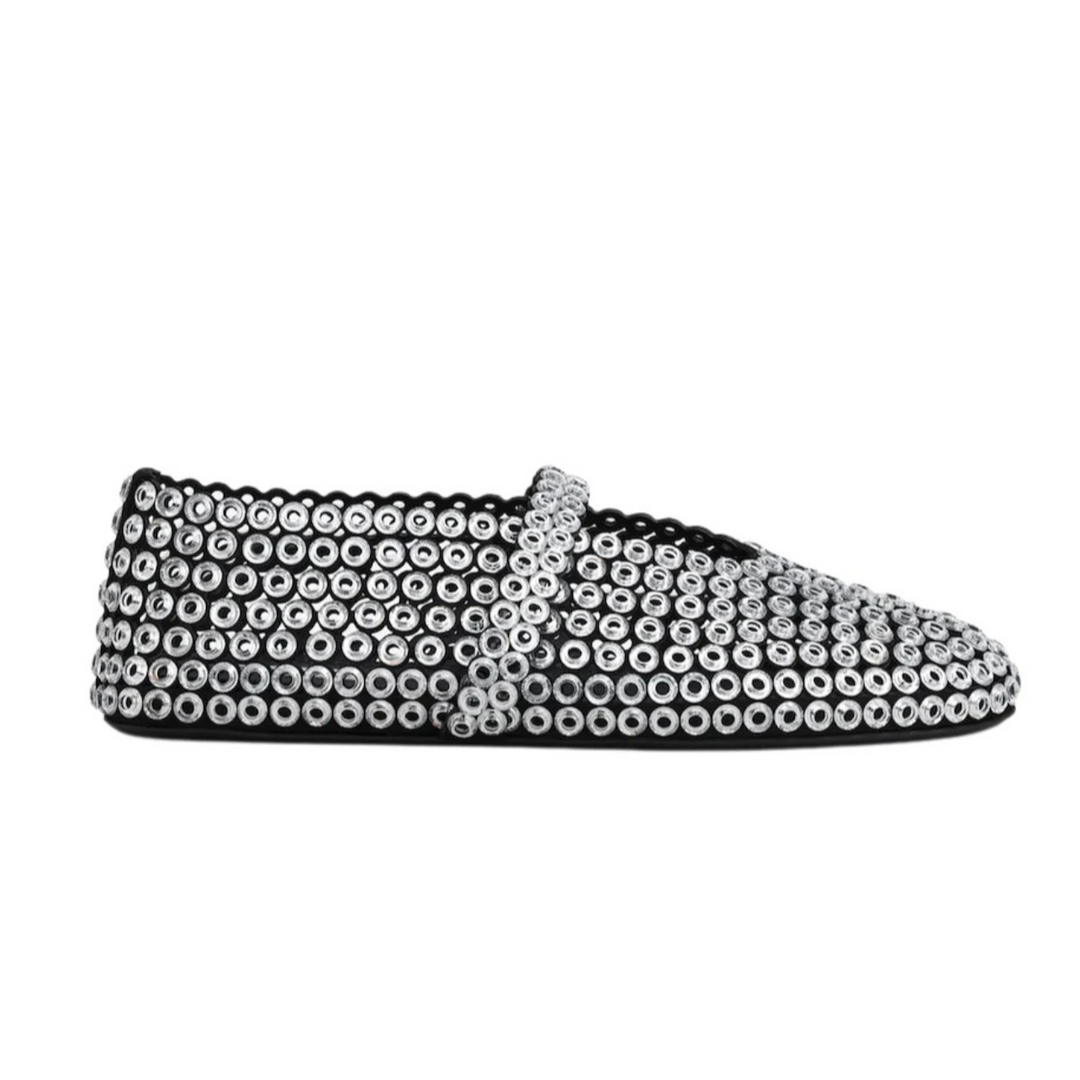 Alaïa Suede Glass-Embellished Ballet Flats